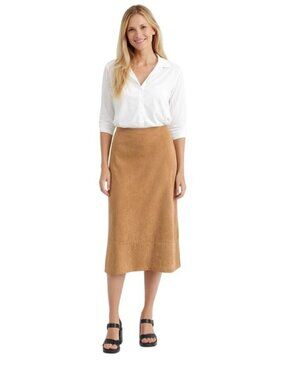 ZARA Basic Camel Midi 10 Skirt Side Slits & Crisscross Waist Cords Blend